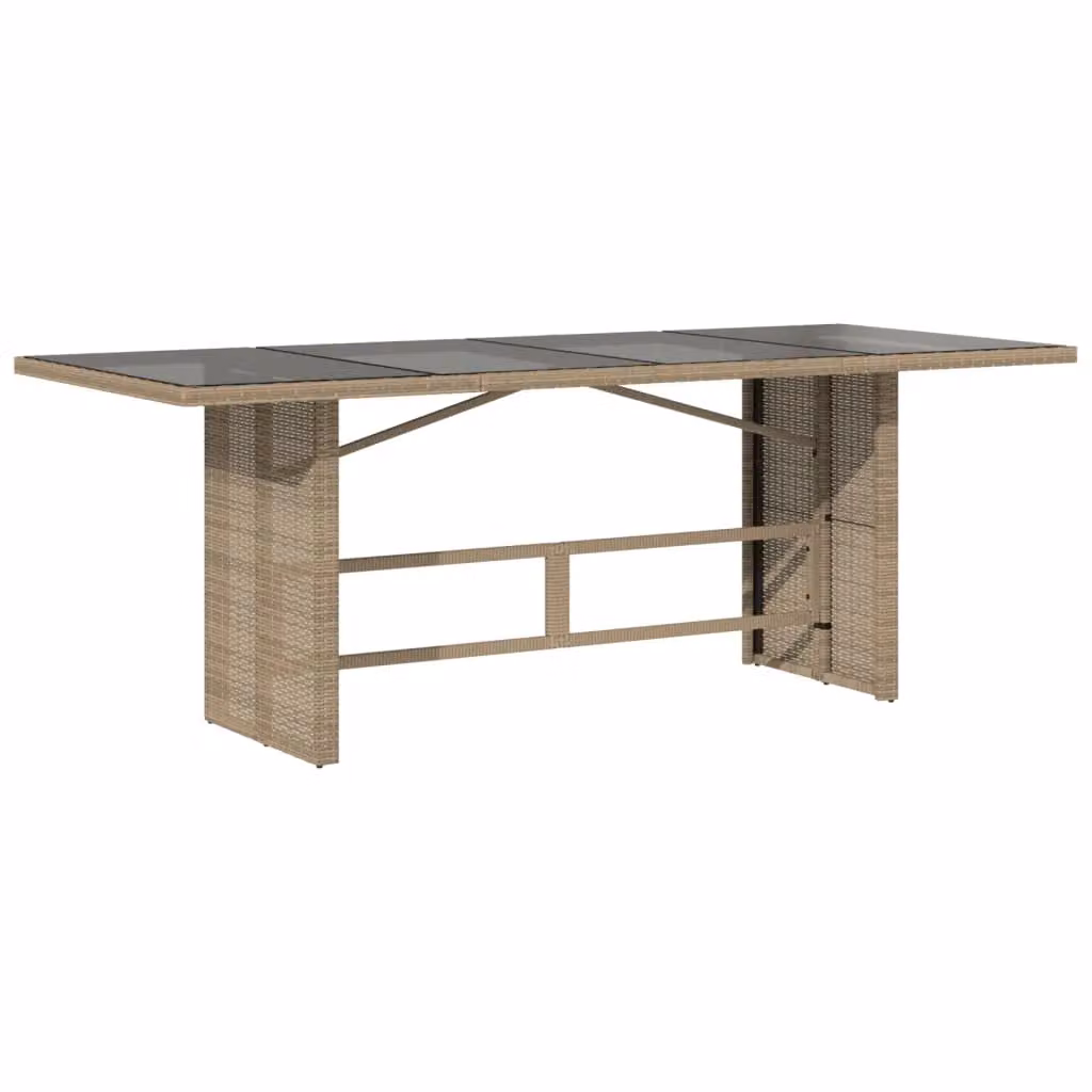 Berkfield Home Modern Poly Rattan Garden Table with Glass Top, Beige, W/D/H: 190 x 80 x 74 cm – 2