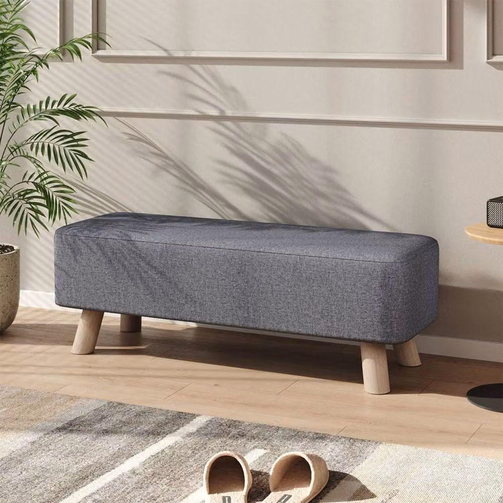 KORVIXA Grey Linen Long Hallway Shoe Bench W/D/H: 100 x 100 x 100 cm – 3