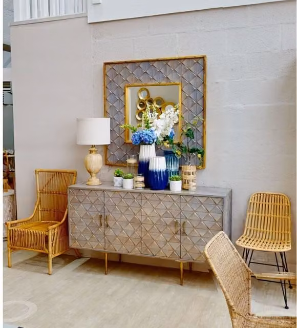 Orsina Siro Modern Geometric Square Mango Wood Wall Mirror in Grey and Gold
