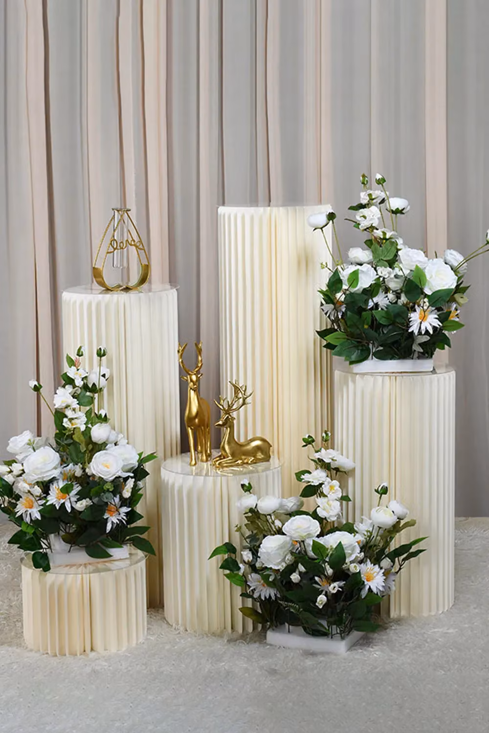 Living and Home Round Papery Column Display Stand in White for Wedding and Party Decoration – 2