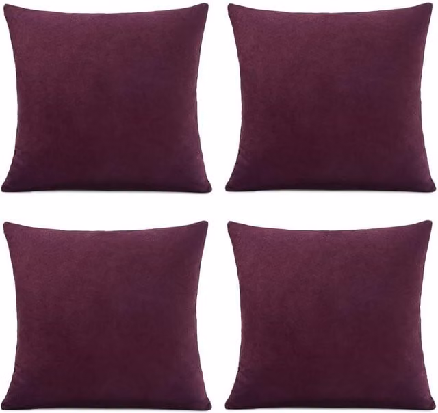 Luxor Living Set of 4 Purple Velvet Chenille Square Cushions with Removable Covers, W/D/H: 45 x 45 x 45 cm