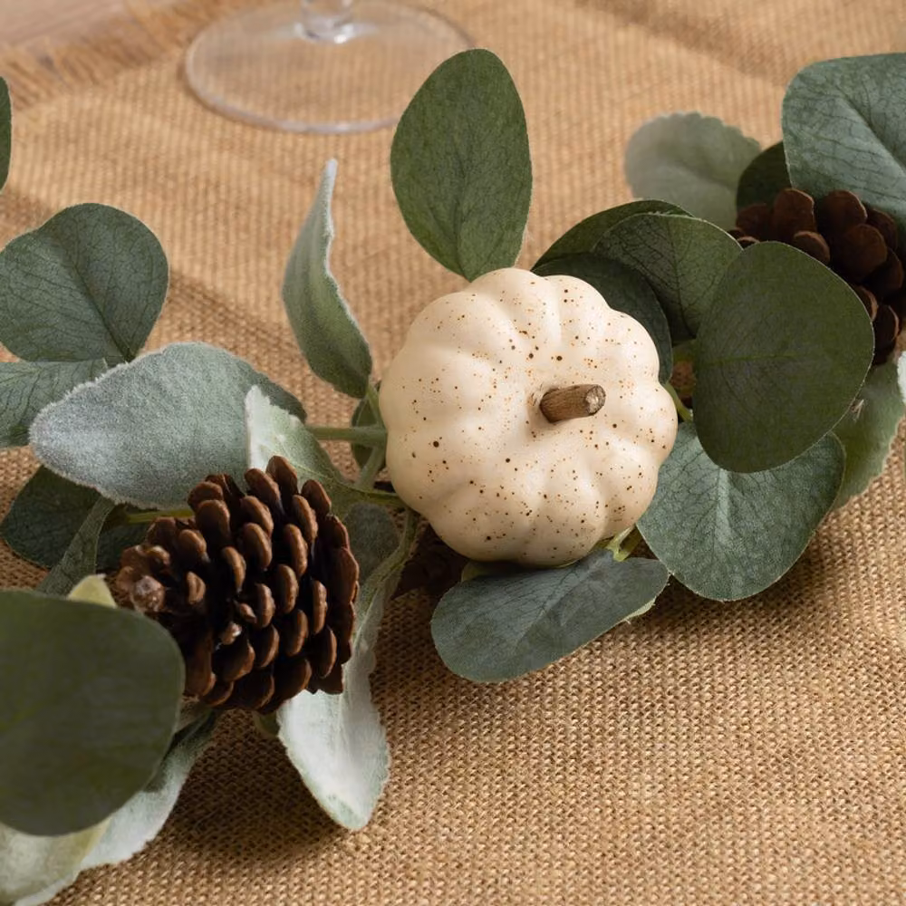 Scottish Everlastings Ltd Green and White Pumpkin and Eucalyptus Hanging Garland, 100 cm – 3