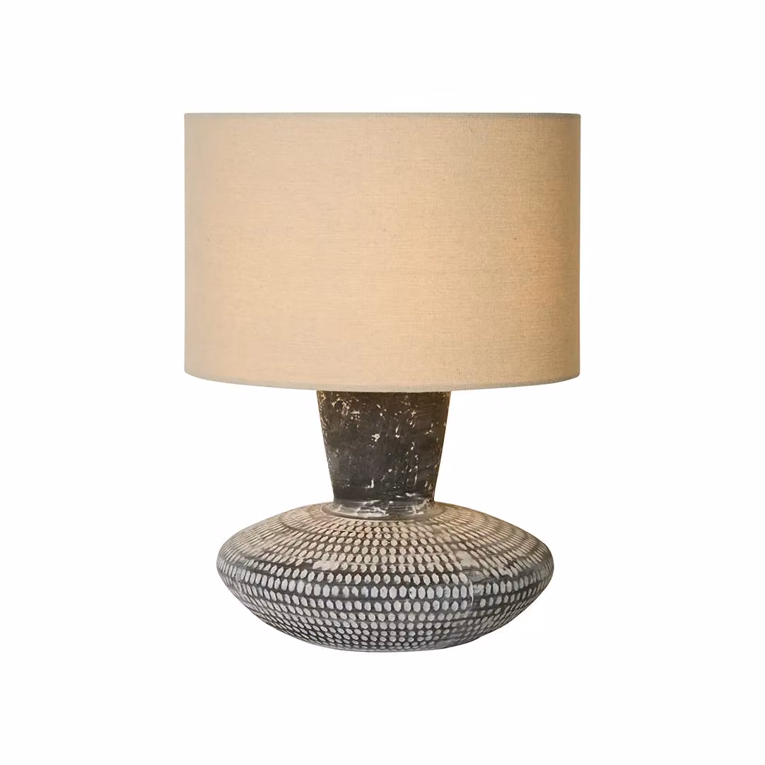 Lighting Collection Embossed Black Ceramic Table Lamp in Grey – 2