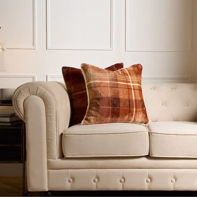 Pack of 2 Felix Flannel Check Cushion Covers in Orange and Brown