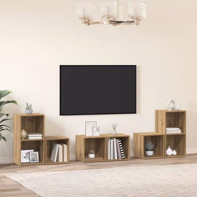 Berkfield Home 6-Piece Artisan Oak TV Cabinet Set with Storage Shelves in Brown