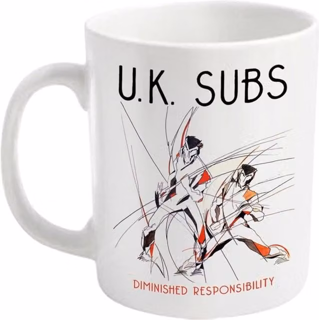 UK Subs Diminished Responsibility Ceramic Mug in White and Yellow