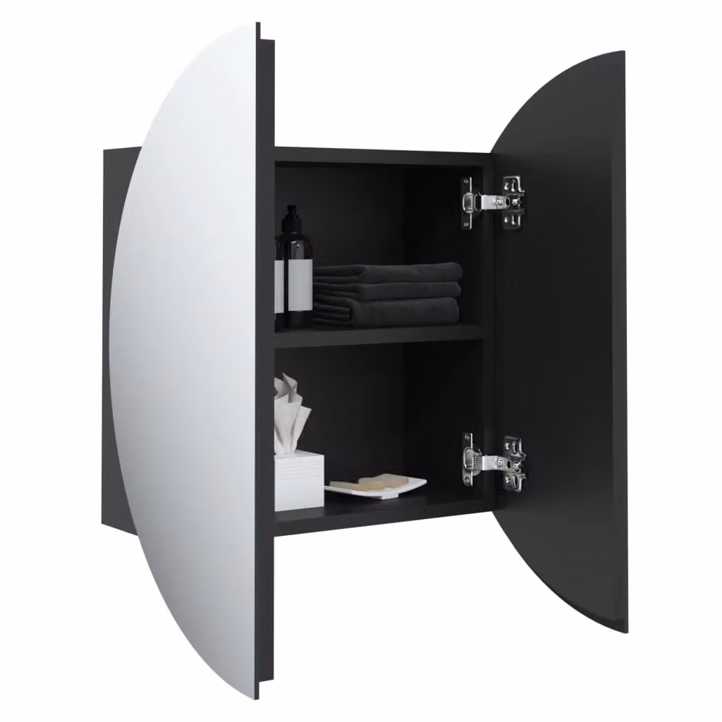 Berkfield Home Black Wall Mounted Bathroom Cabinet with Round LED Mirror W/D/H: 47 x 47 x 17.5 cm – 2