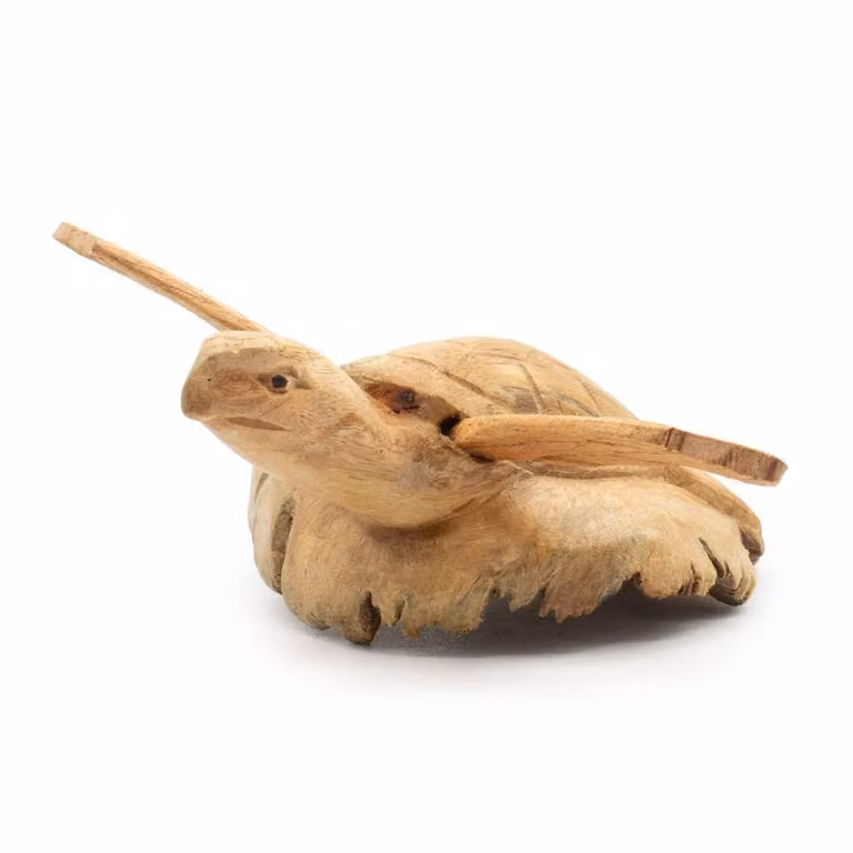 Serenityy Handmade Rising Sea Turtle Wood Carving Ornament in Brown