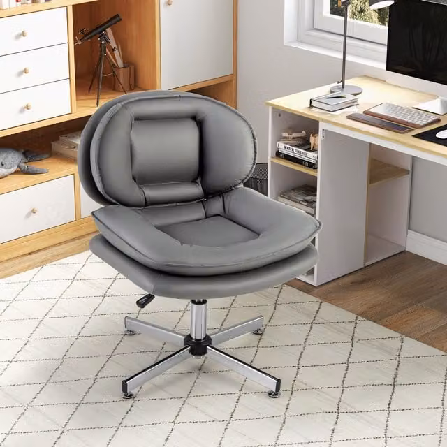 Costway Grey Synthetic Leather Upholstered Swivel Task Chair for Home Office