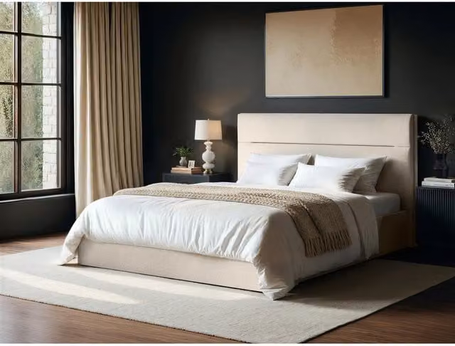 Solace+Co Modern Upholstered Ottoman Bed in Beige and White, W/D/H: 140 x 200 cm