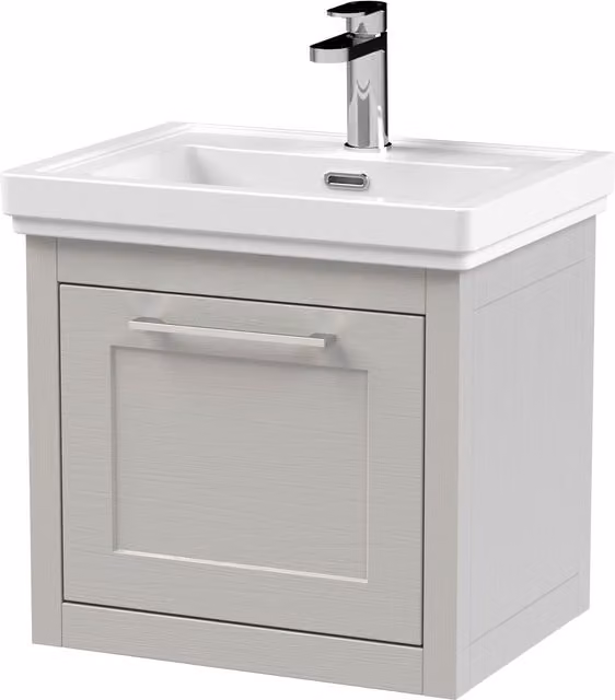 Balterley Wall Hung 1 Drawer Vanity Unit and 1TH Fireclay Basin, Grey, Width: 50 cm