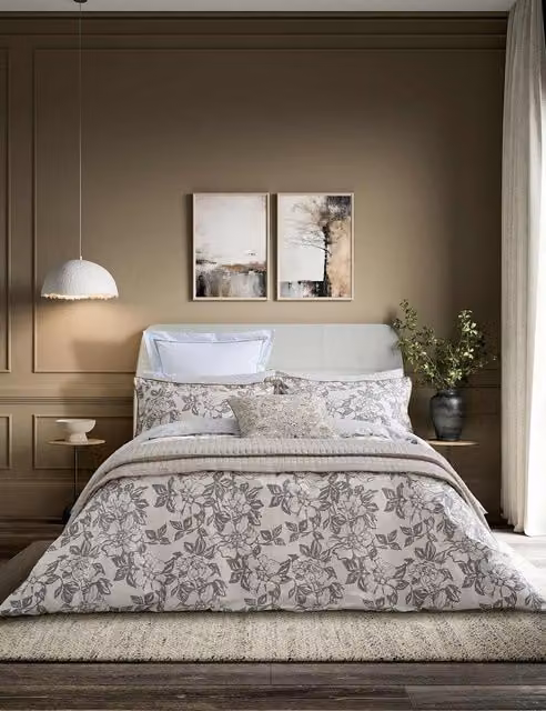 Bedeck of Belfast Maira Grey Floral Pure Cotton Reversible Bedding Set with Pillowcase, 200 x 200 cm