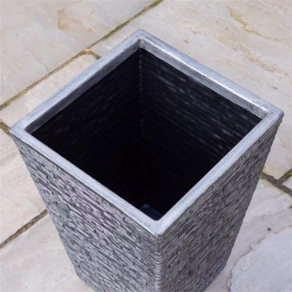 KORVIXA Large Square Plastic Slate Effect Garden Planter Tub in Grey, W: 45.0 cm, D: 30.0 cm – 3
