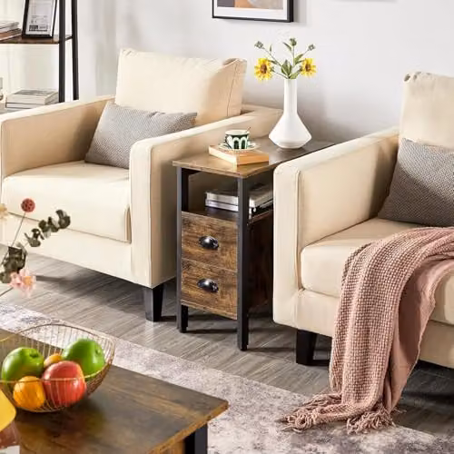 Hygrad Built to Survive Rustic Brown Wooden Narrow End Table with 2 Storage Drawers