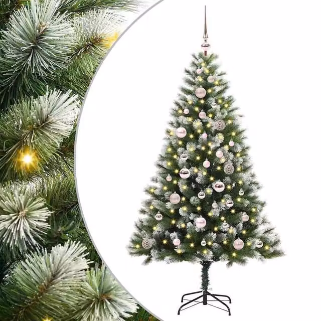 Berkfield Home Artificial Hinged Christmas Tree with Flocked Snow, Green, Height: 150 cm – 1