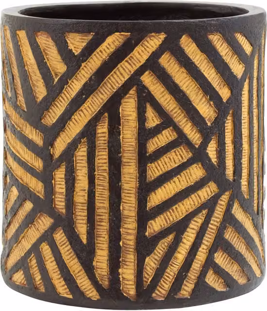 Orsina Darnell Natural and Black Geometric Round Tabletop Planter in Black and Multicolour – 1