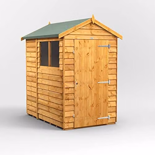 Powersheds Premium Apex Overlap Wooden Garden Shed in Brown with Toughened Glass and Security Features, W/D/H: 214.7 x 131.4 x 195.0 cm
