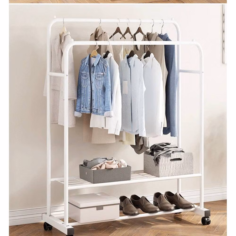 FORGEVIO Heavy Duty Double Rail Garment Rack in White, H 155 cm x W 50 cm – 4