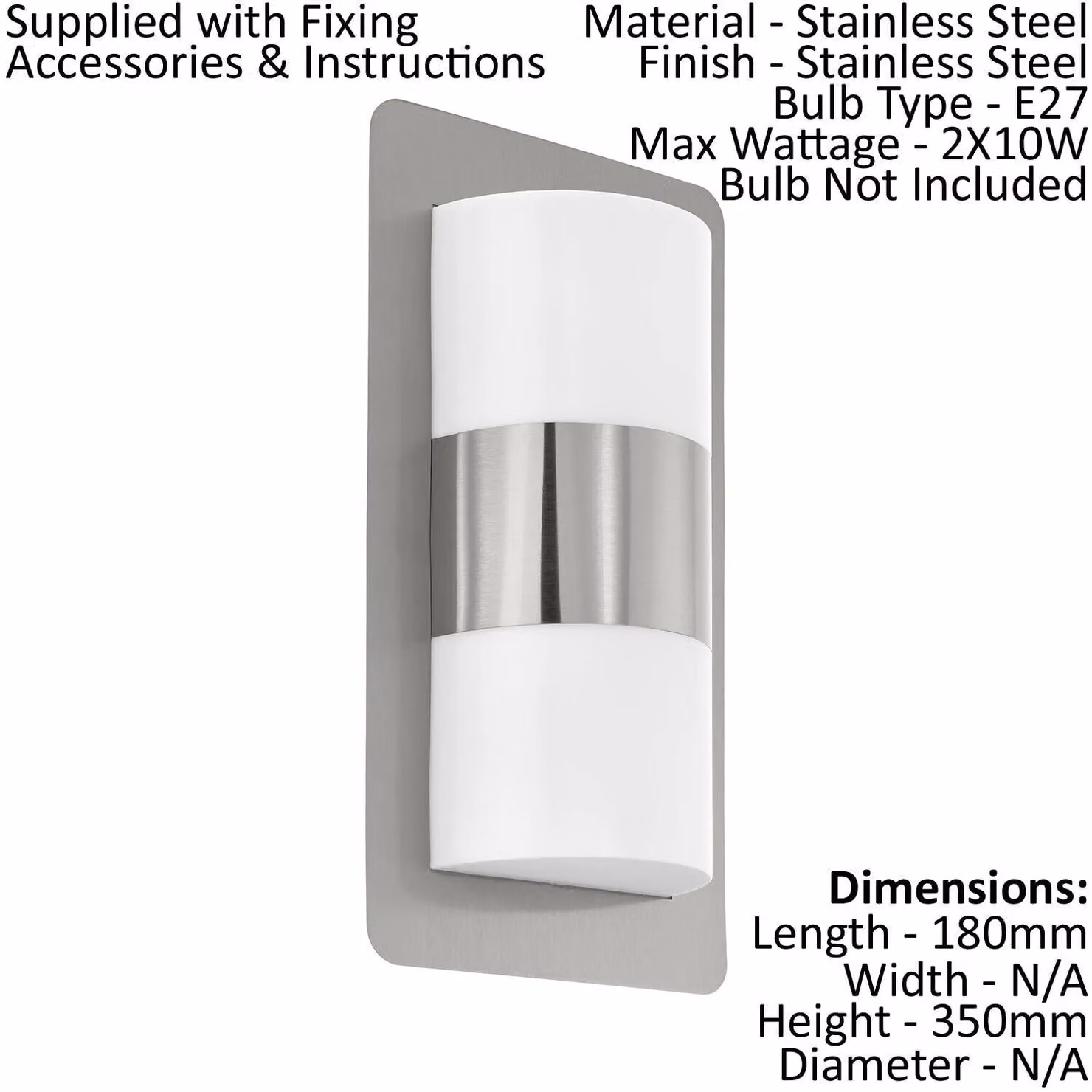 Loops Modern Stainless Steel IP44 Outdoor Wall Light in Silver with Up and Down Lighting for Garden and Porch – 2