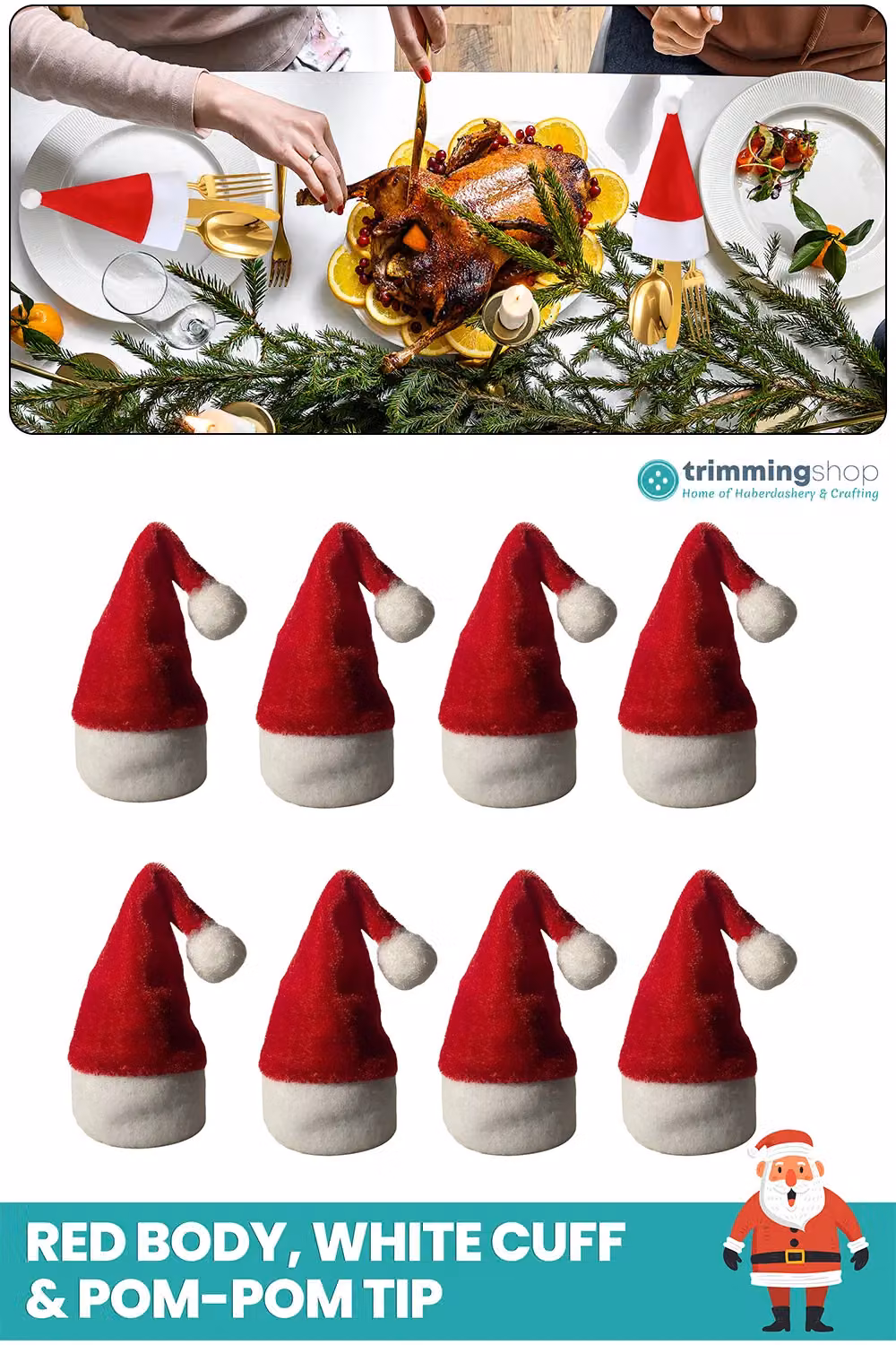 Neel Blue Pack of 20 Mini Christmas Santa Hats in Red, Blue and White Felt Fleece – 4