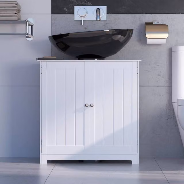 KORVIXA White Under Sink Bathroom Cabinet with Internal Shelves and Drawers, W: 70 cm, H: 75 cm