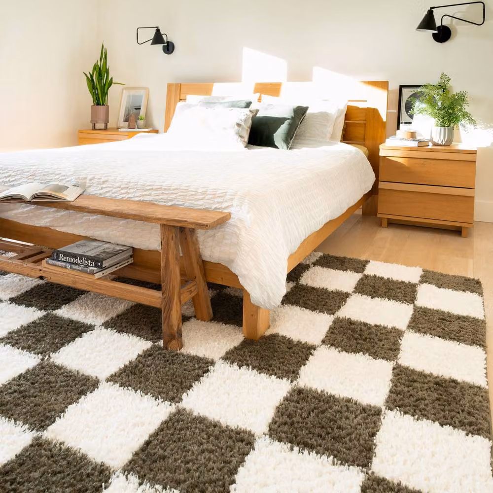 Kukoon Cream Checkerboard Shaggy Rug, W: 60 cm x L: 240 cm – 2