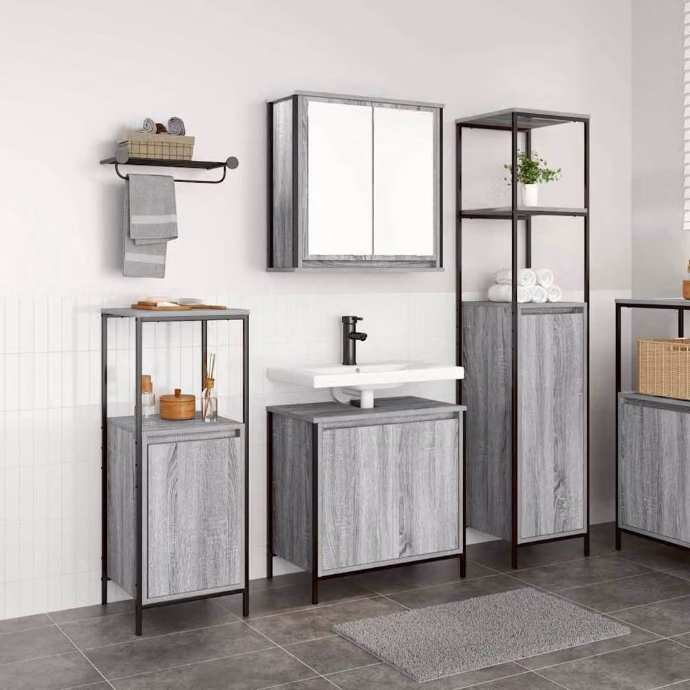 Berkfield Home 3 Piece Modern Bathroom Furniture Set in Matt Grey MDF – 2