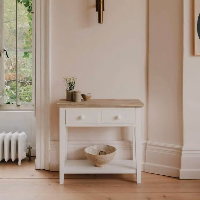 Statement Furniture Florence Console Table in White with 2 Drawers, W/D/H: 82.5 x 32.5 x 76 cm