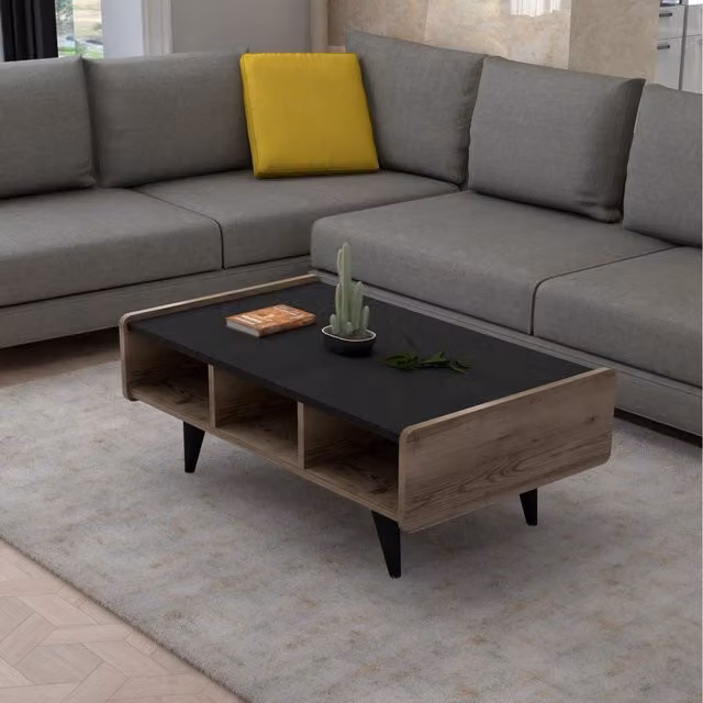 Destina Home Farelle Modern Coffee Table with Storage Shelves, Dark Brown, H 40 x W 90 x D 56 cm – 1