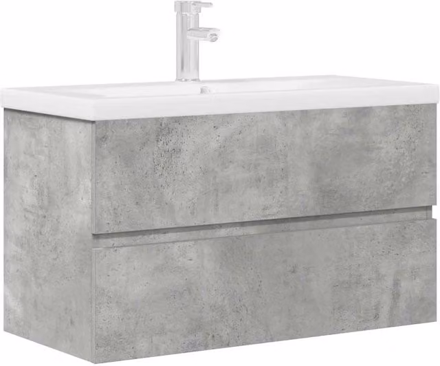 Berkfield Home 2 Piece Modern Wall Mounted Bathroom Furniture Set in Concrete Grey