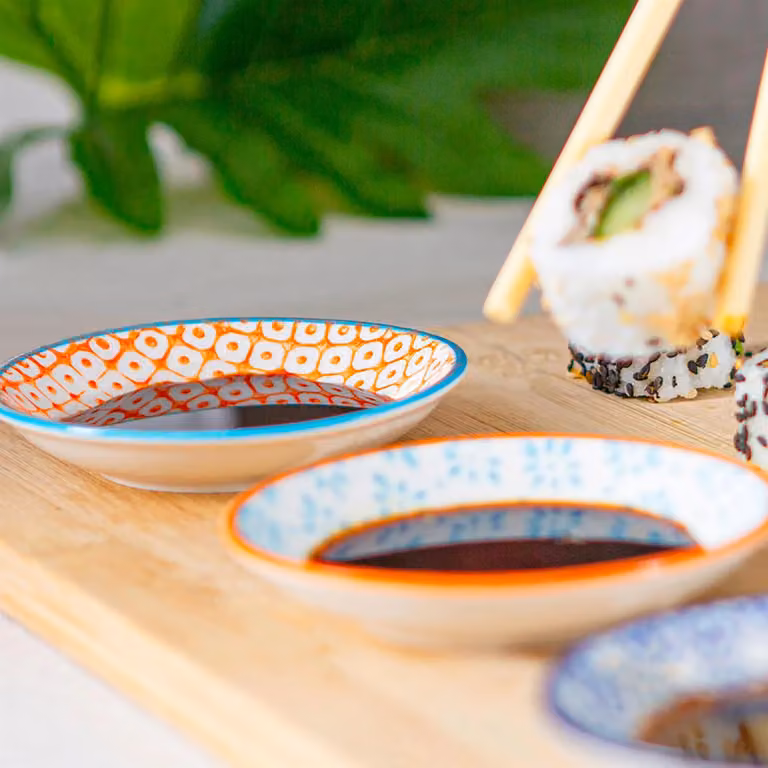 Nicola Spring Hand-Printed Sauce Dishes, Orange, Pack of 6, Diameter: 10 cm