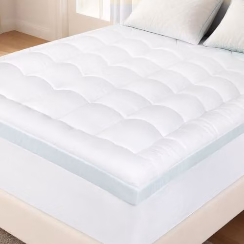 Lavio Gel-Infused Memory Foam Mattress Topper Kingsize, White, H x W x D: 7 x 150 x 200 cm