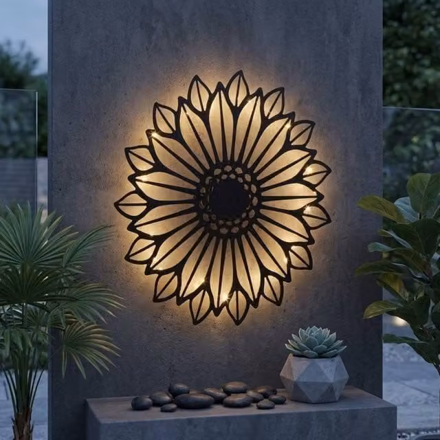 Garden Greatness Lunaria Solar Flower LED Wall Mounted Garden Light in Black and Multicolour