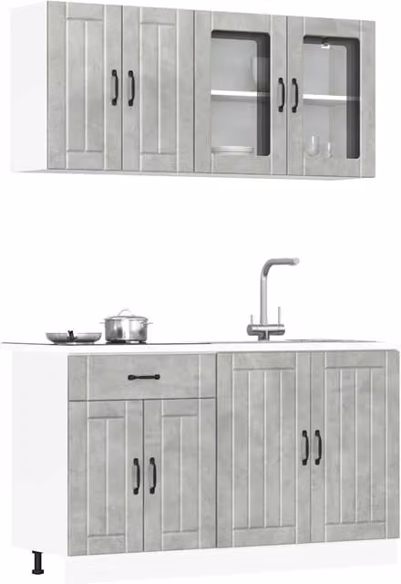 Berkfield Home Kalmar 4 Piece Modern Kitchen Cabinet Set in Concrete Grey Engineered Wood