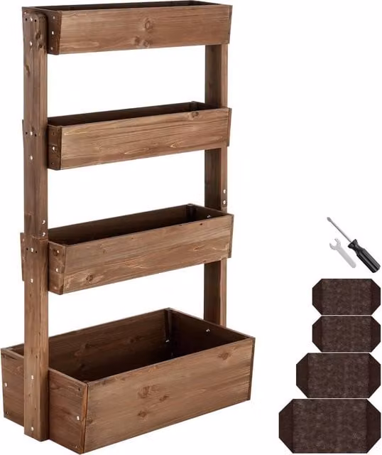 tectake Wooden Raised Bed Planter in Brown, W/D/H: 140 x 45 x 85 cm – 1