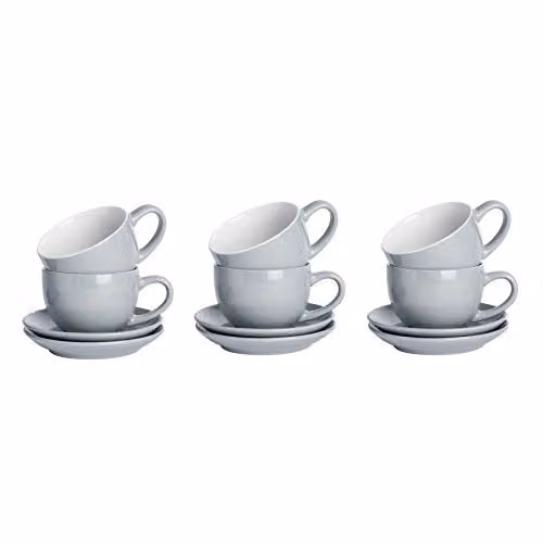 Argon Tableware Grey Stoneware Cappuccino Cup and Saucer Set, 12 Pieces – 1