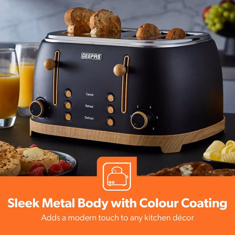Geepas NordiQ Black Kettle, Toaster, Microwave and Blender Combo Set with Stainless Steel and Glass Finishes – 2