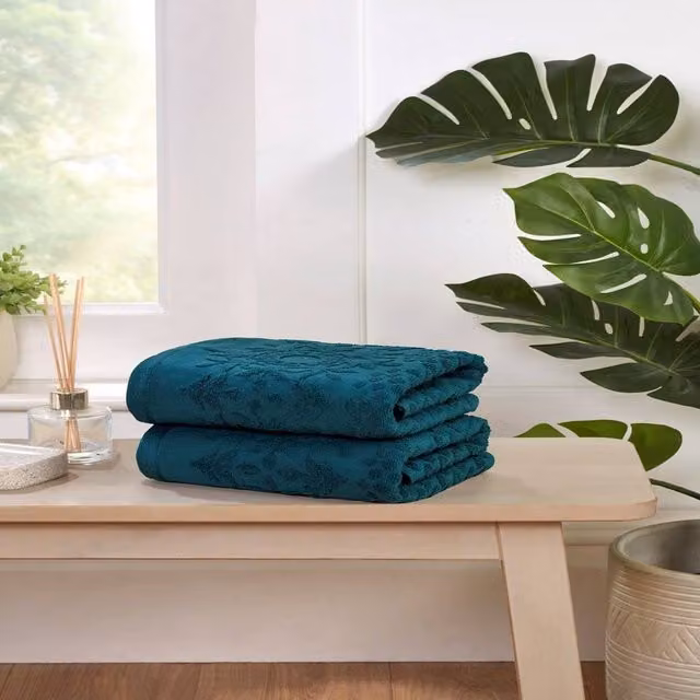 Rapport Home Versailles Jacquard Cotton Towel Set in Petrol Blue – 1