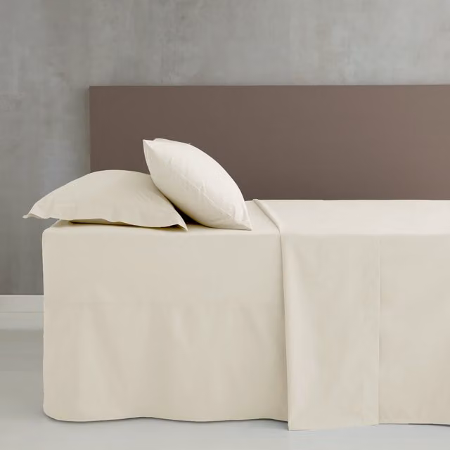 Catherine Lansfield Easy Iron Percale Cotton Single Flat Sheet, Beige, W/D/H: 90 x 200 cm