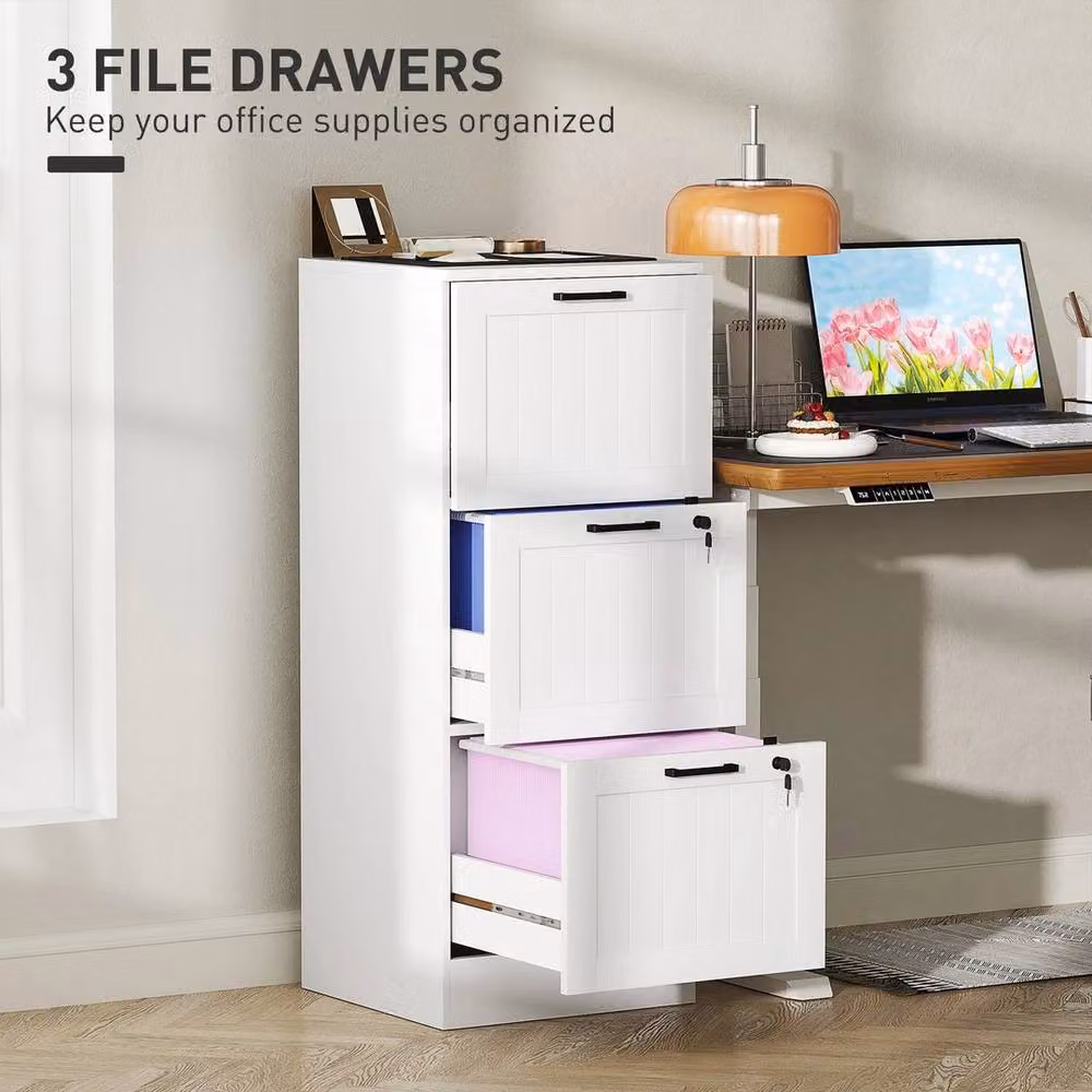 NESTLUNE 3 Drawer File Cabinet with Lock in White – 3