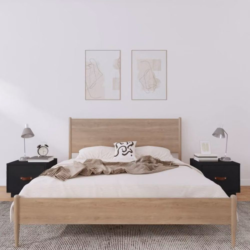 Berkfield Home Set of 2 Black Solid Wood Pine Bedside Cabinets, W/D/H: 40 x 34 x 35 cm – 2