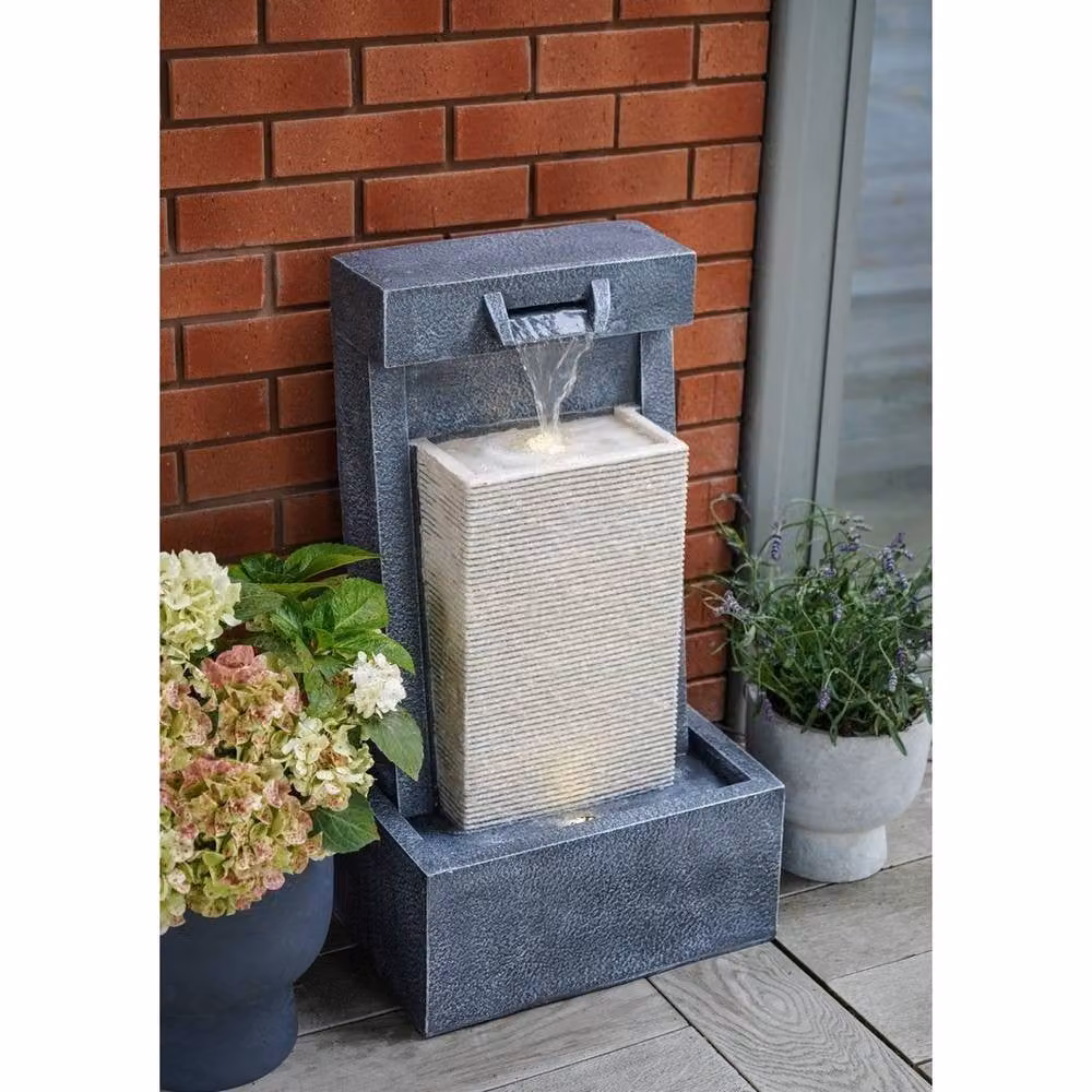 Lemon Pavilion Contemporary Square Concrete Cube Water Feature in Black and Grey, W: 37 cm, D: 37 cm, H: 83 cm – 3
