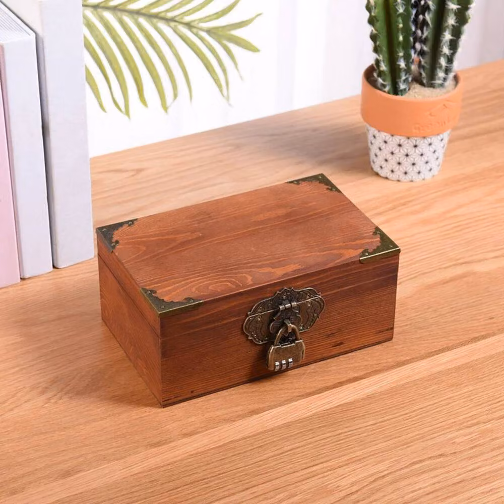 KORVIXA Vintage Lockable Wooden Gift Box Organizer in Brown, W/D/H: 25 x 20 x 11 cm – 4