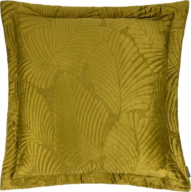 Palmeria Quilted Velvet Floral Cushion in Green with Feather Filling