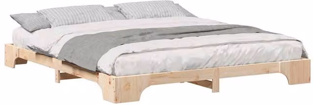 Berkfield Home Minimalist Solid Pine Wood Floor Bed Frame in Brown and Beige, W: 180 cm x D: 210 cm