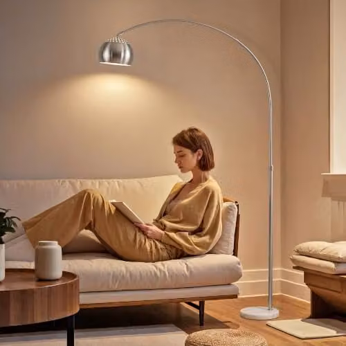 HOMCOM Modern Adjustable Arc Floor Lamp in Silver with Marble Base and Foot Switch, Height: 167 cm – 1