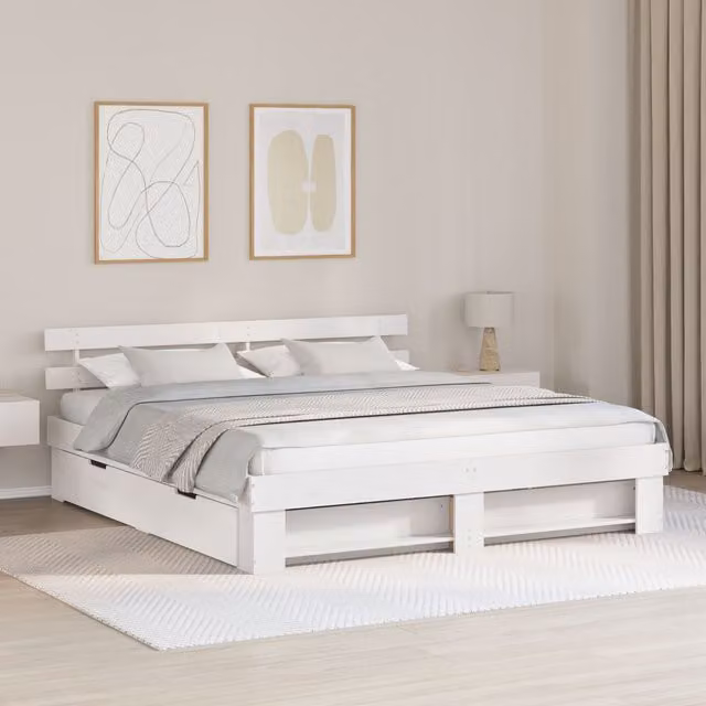 Berkfield Home White Solid Pine Wood Bed W/D/H: 200 x 200 cm – 1