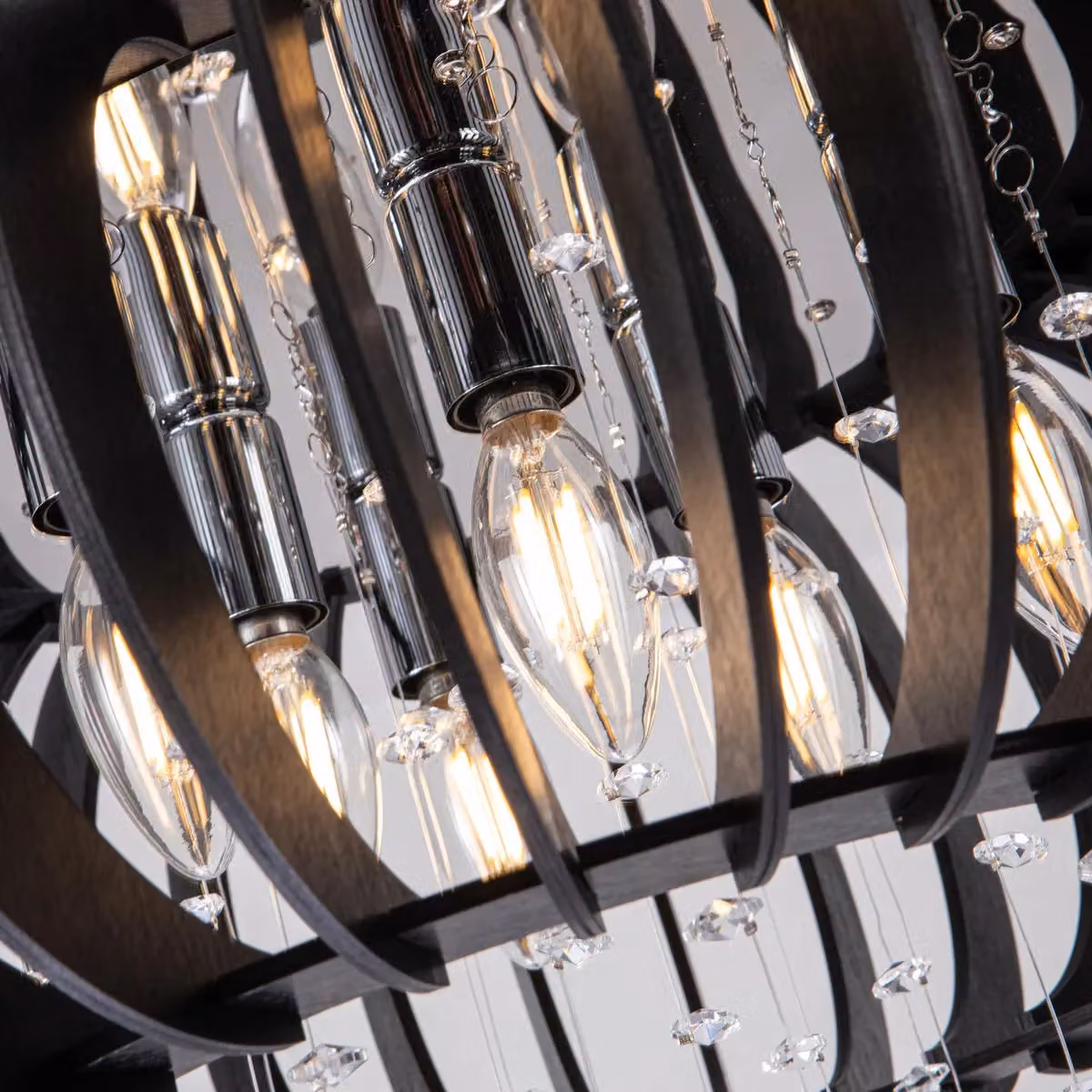 Garwarm 6 Light Dimmable Wood and Crystal Caged Chandelier in Black – 5
