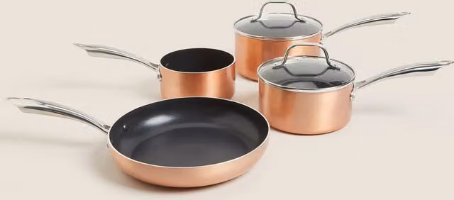 M&S 4 Piece Copper and Aluminium Non-Stick Pan Set in Copper and Orange