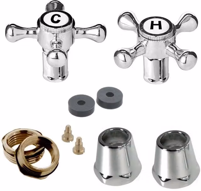 Nes Home Chrome Traditional Full Turn Cross Head Handle for Basin Tap in Silver